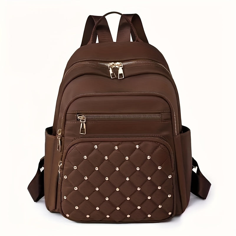 Chic Womens Trendy Backpack - Stylish Casual Design with Eye-Catching Argyle Pattern and Rivet Accent - Perfect Travel Daypack for Fashion-Forward Trendsetters