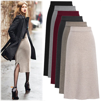 funninessgames Knitted Pleated Skirt Long Women  Autumn Winter Warm Skirts Womens Thicken High Waist Knit Skirt Female A-Line Slim Skirts