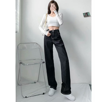 funninessgames Women Pant Woman Jeans High Waist Denim Pants Wide Leg Denim Clothing Blue Jeans Vintage Quality  Fashion Straight Pants