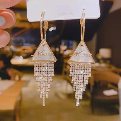 Rhinestone long tassel s925 earrings