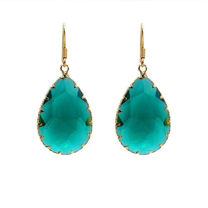 Emerald water drop retro copper hook long earrings