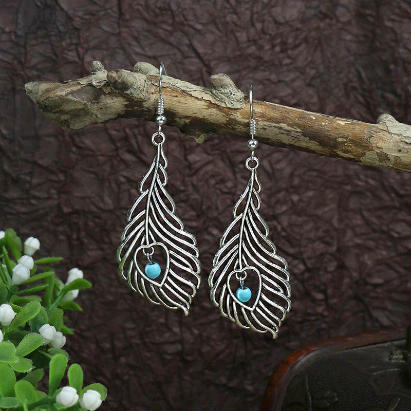 Turquoise ancient silver geometric metal tassel earrings