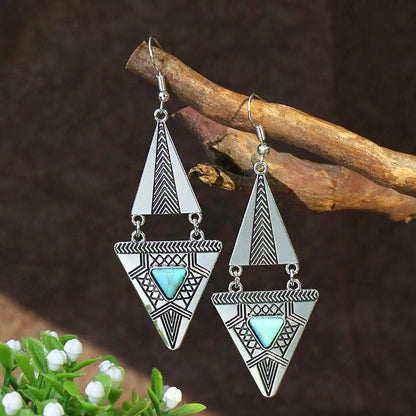 Turquoise ancient silver geometric metal tassel earrings