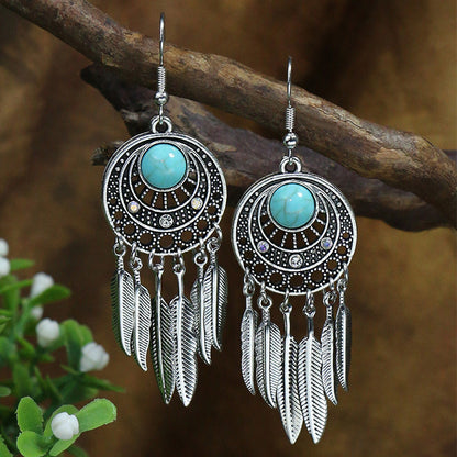 Bohemian tassel earrings geometric alloy vintage turquoise earrings