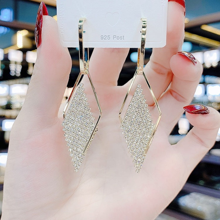 Rhinestone long tassel s925 earrings