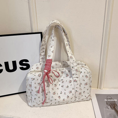 New Floral Women's Bag Simple Sweet Lady Shoulder Canvas Bag Large Capacity Underarm Bag Cross-Border Supply Wholesale