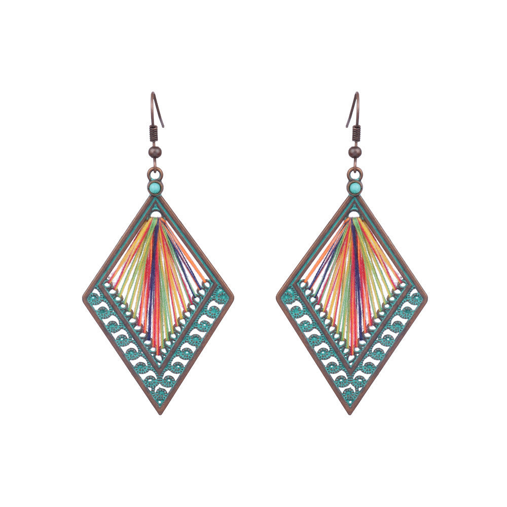 Geometric retro tassel openwork earrings