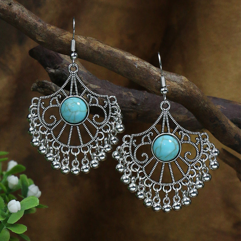 Bohemian tassel earrings geometric alloy vintage turquoise earrings