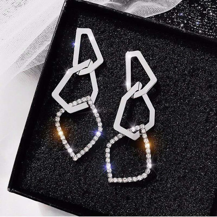 Rhinestone long tassel s925 earrings