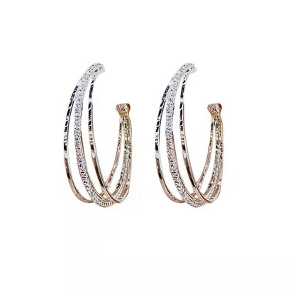 Rhinestone C-shaped S925 silver pin ring metal earrings