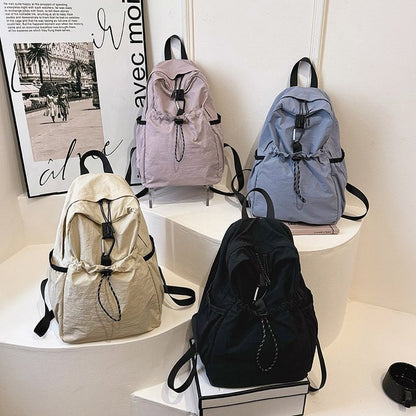 New Korean Style Backpack Student Schoolbag Casual All-Match Pleated Drawstring Multi-Pocket Large Capacity Lightweight Shoulder Bag