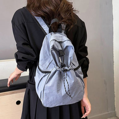 New Korean Style Backpack Student Schoolbag Casual All-Match Pleated Drawstring Multi-Pocket Large Capacity Lightweight Shoulder Bag