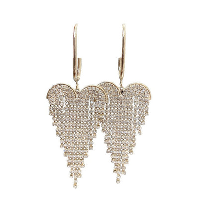 Rhinestone long tassel s925 earrings