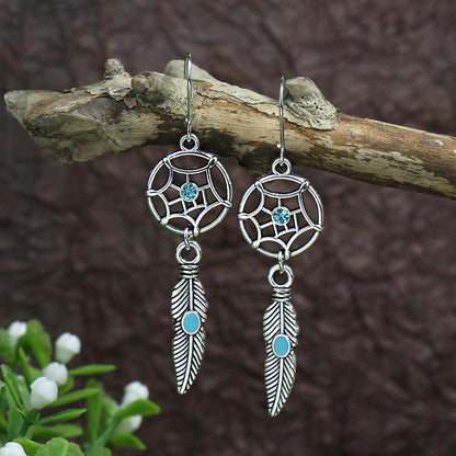 Turquoise ancient silver geometric metal tassel earrings