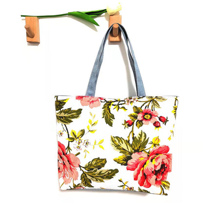 Canvas Bag  Handheld Canvas Horizontal Flower Cloth Bag Large Capacity Women's Shoulder Bag Wholesale Cross-Border Shopping Women Bag