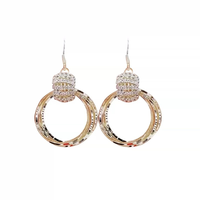 Rhinestone big circle temperament gold earrings