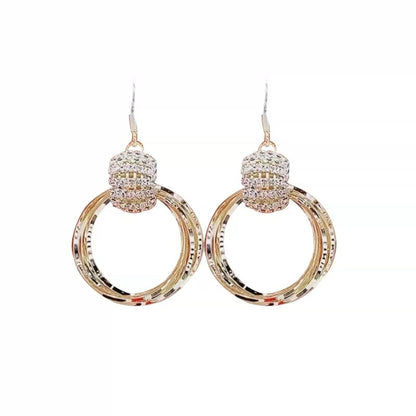 Rhinestone big circle temperament gold earrings