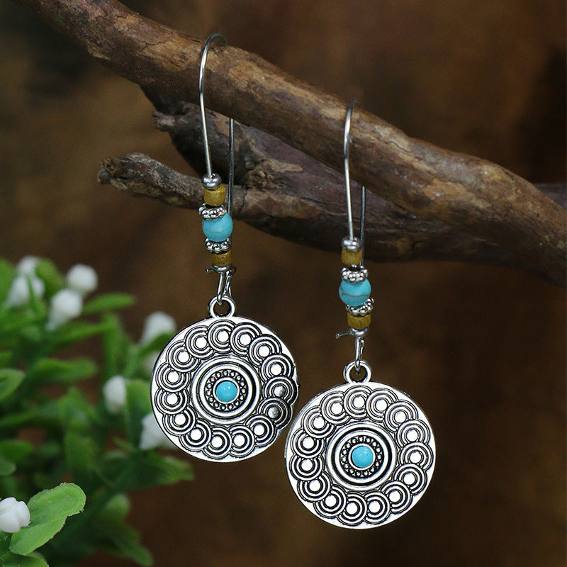 Bohemian tassel earrings geometric alloy vintage turquoise earrings