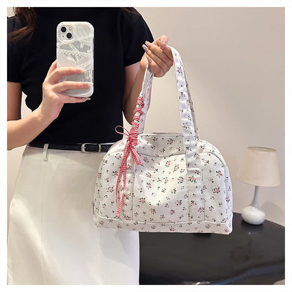 New Floral Women's Bag Simple Sweet Lady Shoulder Canvas Bag Large Capacity Underarm Bag Cross-Border Supply Wholesale