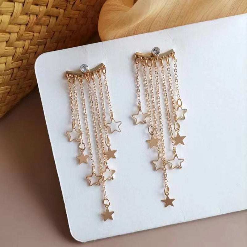 Rhinestone long tassel s925 earrings