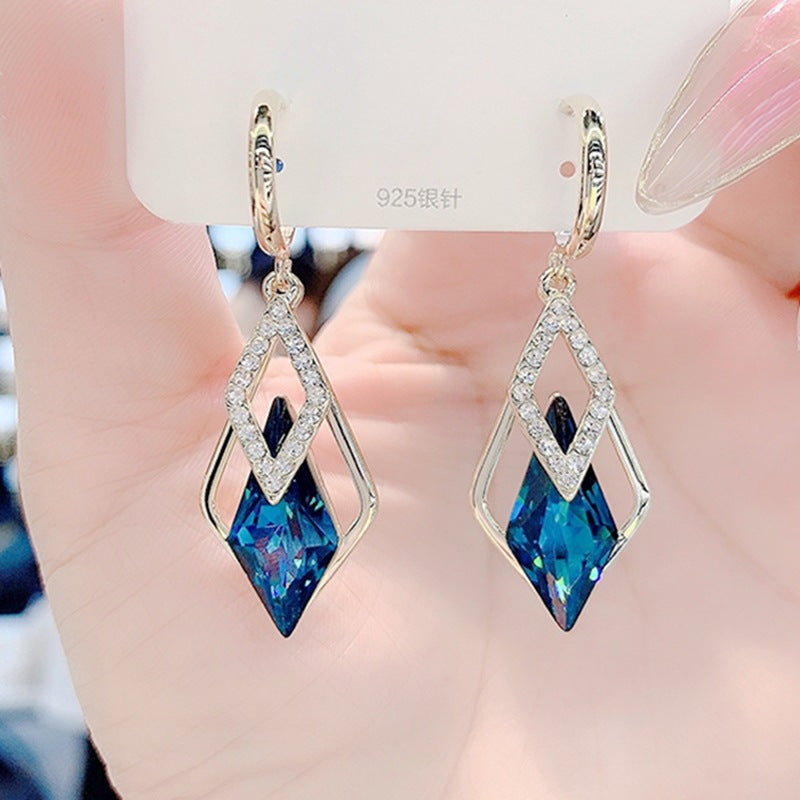 Geometry S925 silver needle crystal earrings