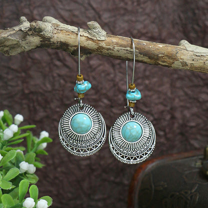 Turquoise ancient silver geometric metal tassel earrings