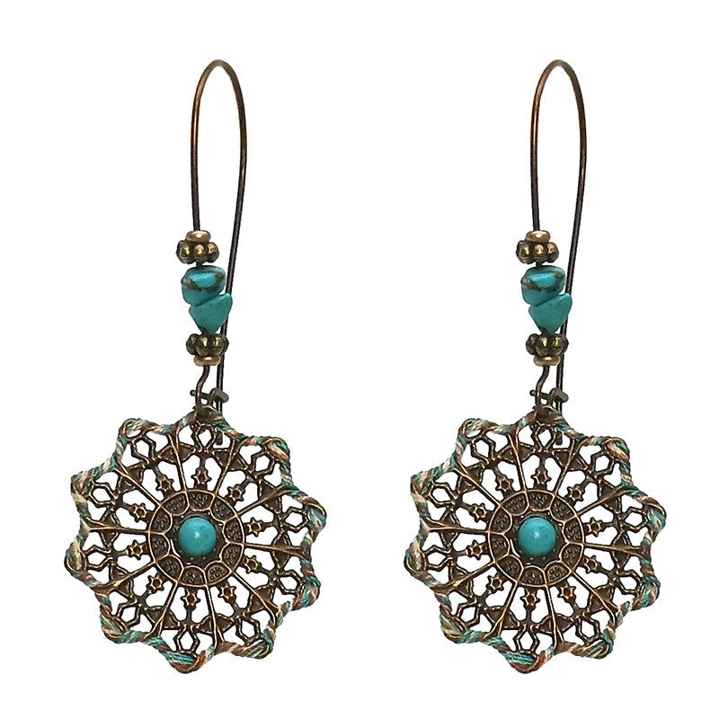 Plum blossom turquoise bohemian style earrings