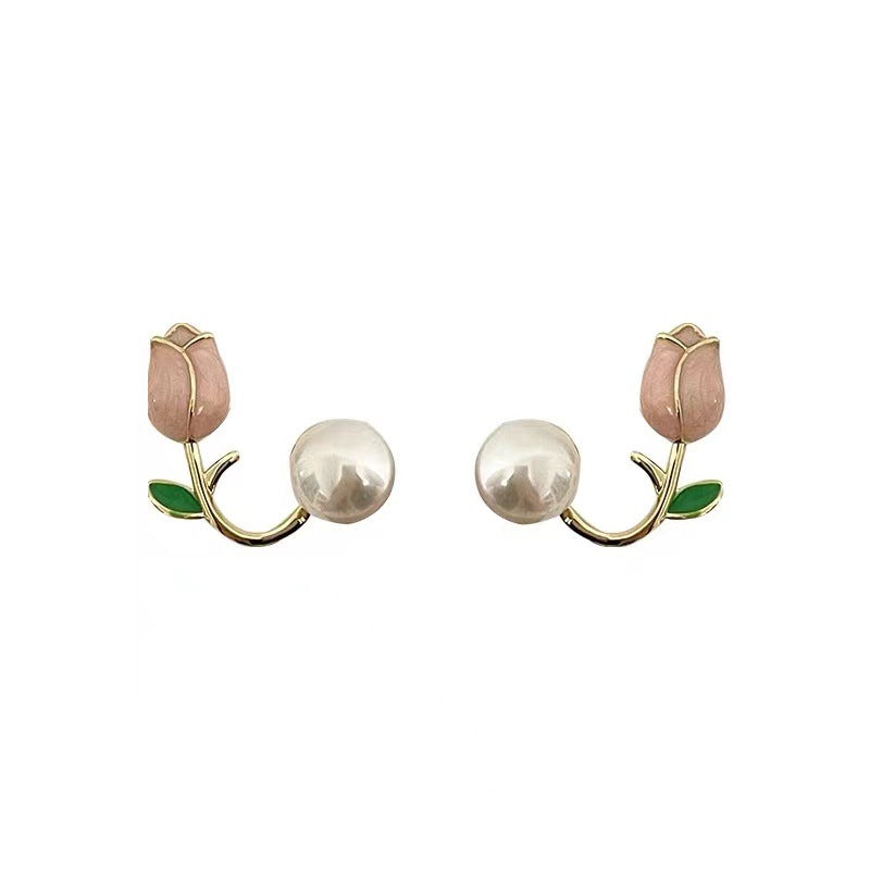 Flower tulip 925 silver needle earrings