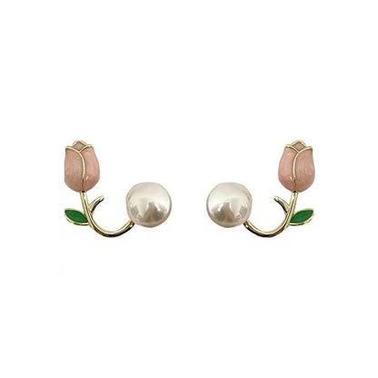 Flower tulip 925 silver needle earrings