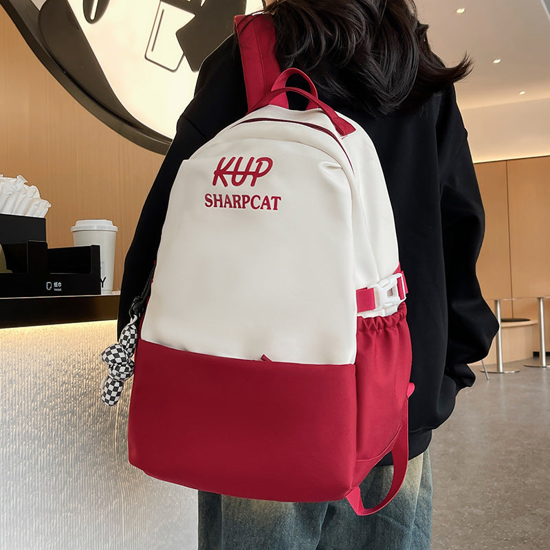 New Middle School Student Versatile Contrast Color Large Capacity Backpack College Student Korean Style University Style Good-looking Backpack