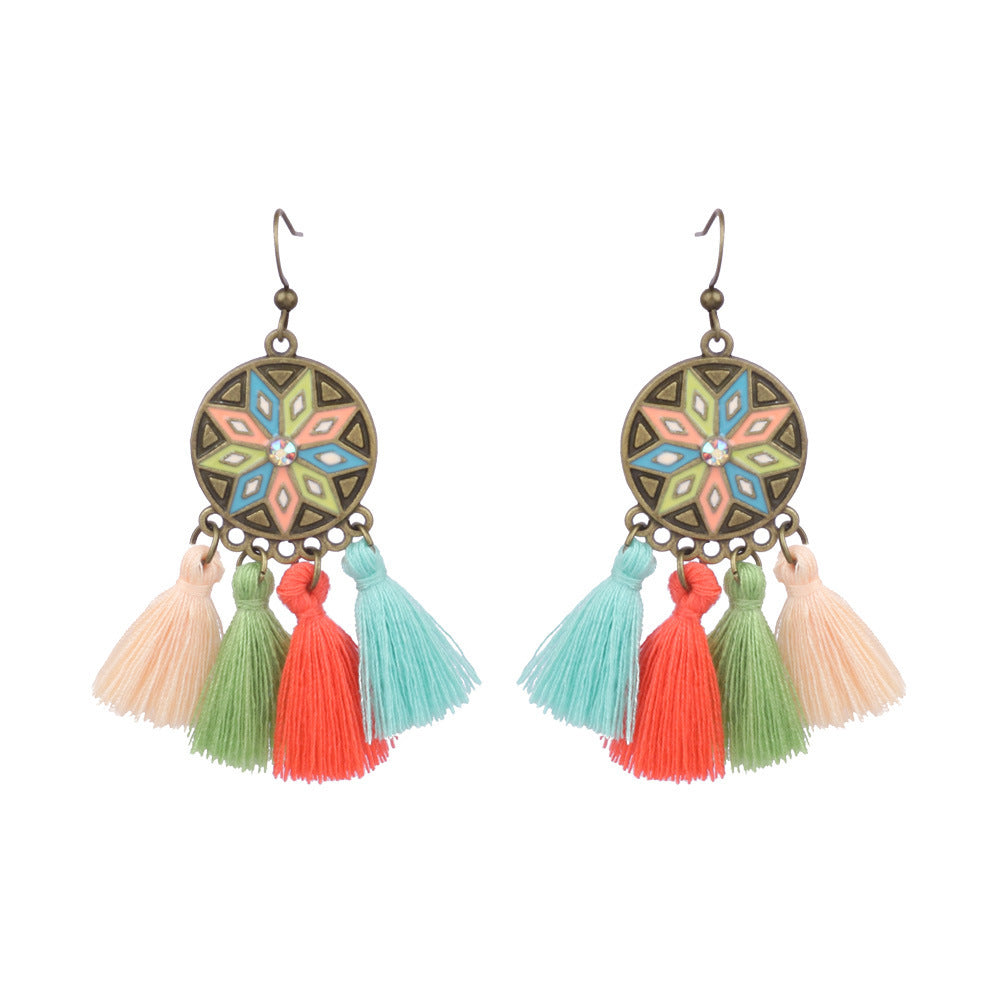 Geometric retro tassel openwork earrings