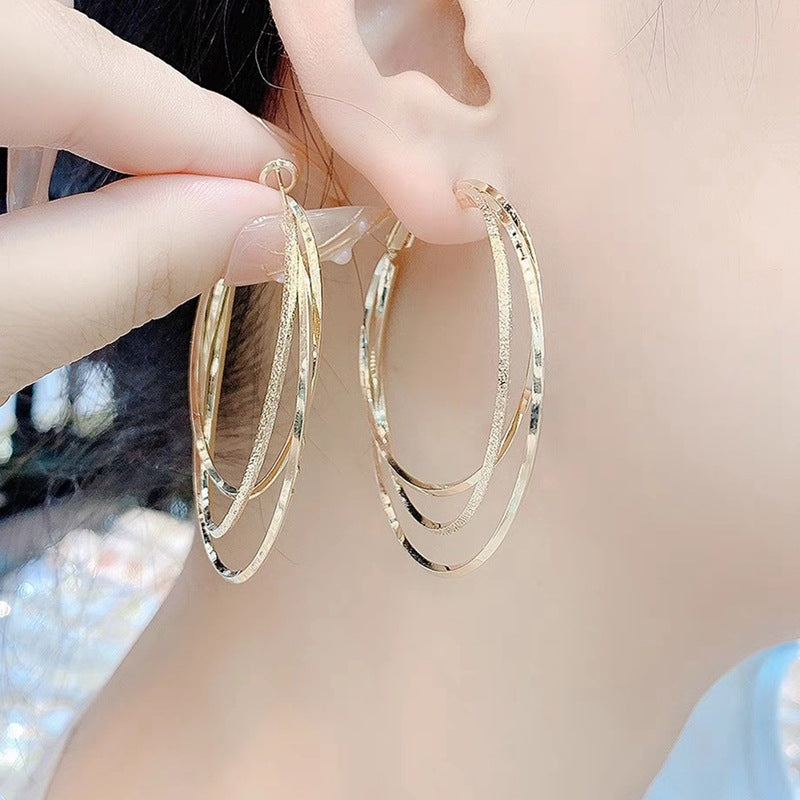 Multi-layer big ear ring S925 silver needle big ring earrings