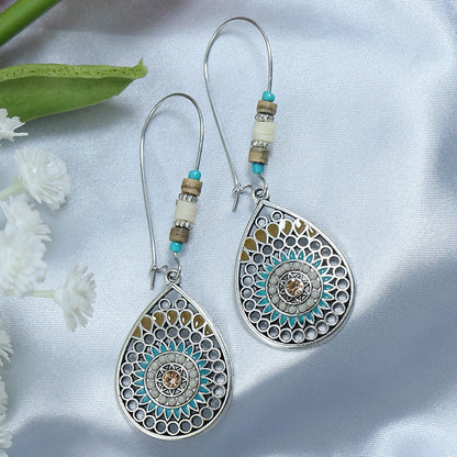 Bohemian tassel earrings geometric alloy vintage turquoise earrings