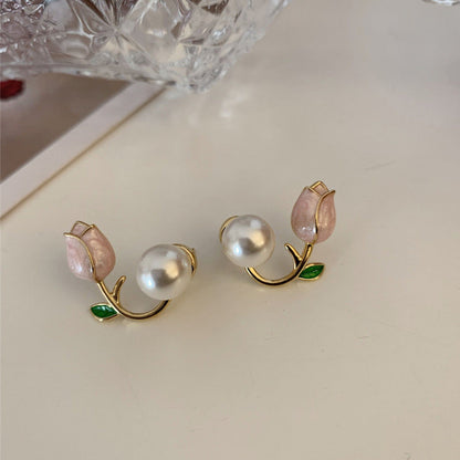 Flower tulip 925 silver needle earrings