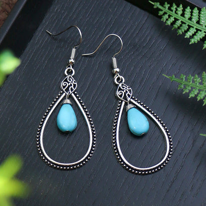 Bohemian tassel earrings geometric alloy vintage turquoise earrings