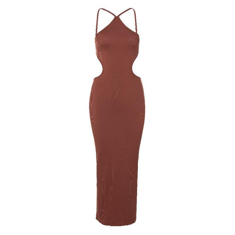 European and American Style New Spring and Summer New Women's Clothing Sexy Backless Lace up Halter Sheath Slim Temperament Dress Women