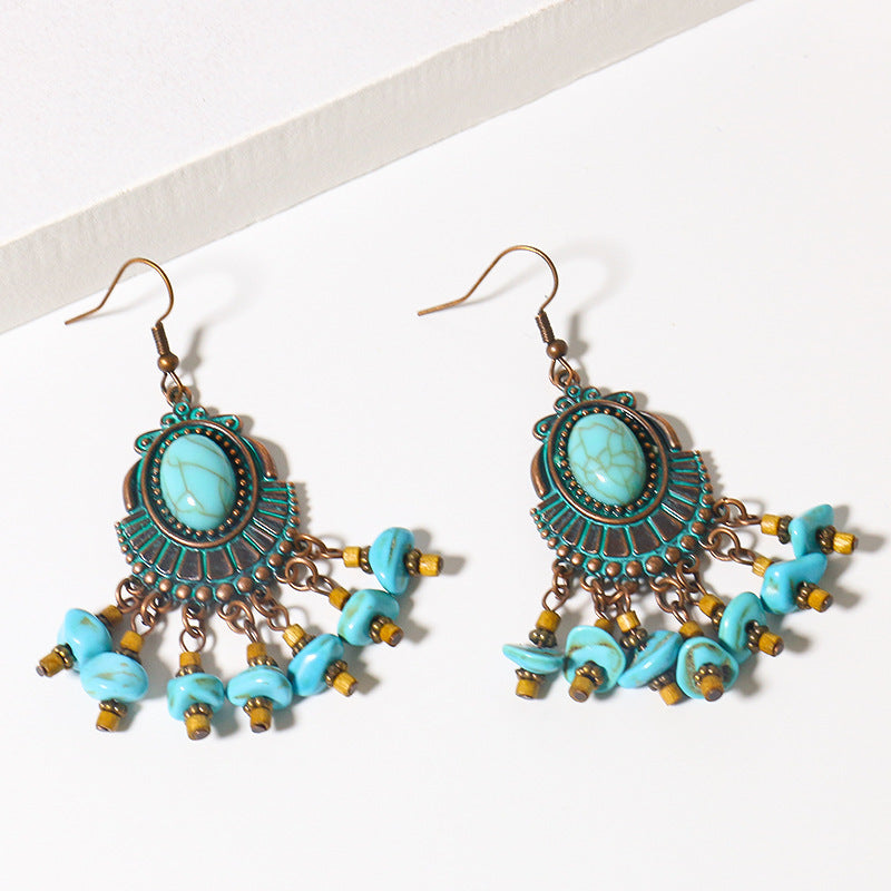 Plum blossom turquoise bohemian style earrings