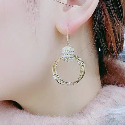 Rhinestone big circle temperament gold earrings