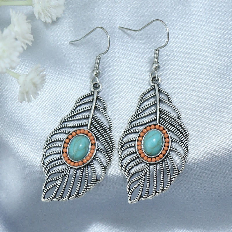 Turquoise ancient silver geometric metal tassel earrings