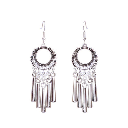 National retro silver Bohemian turquoise tassel earrings