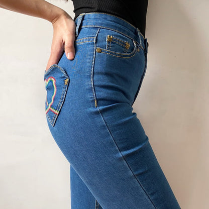 funninessgames - Rainbow Love Heart Bell Bottom Jeans ~ HANDMADE