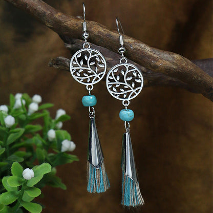 Bohemian tassel earrings geometric alloy vintage turquoise earrings