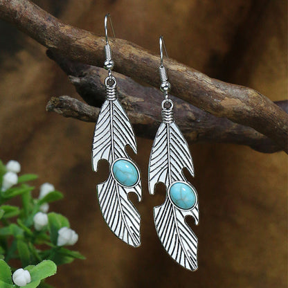 Bohemian tassel earrings geometric alloy vintage turquoise earrings