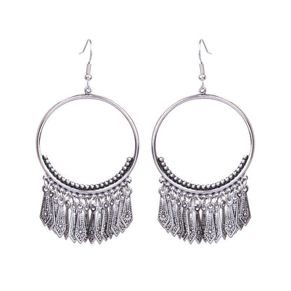 National retro silver Bohemian turquoise tassel earrings