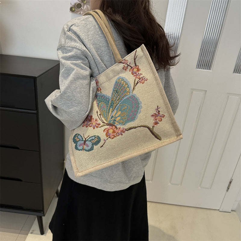 Cross-Border Texture Linen Bag for Women  New Summer All-Matching Tote Large Capacity Shoulder Tote Bag for Women