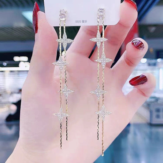 Star long tassel earrings