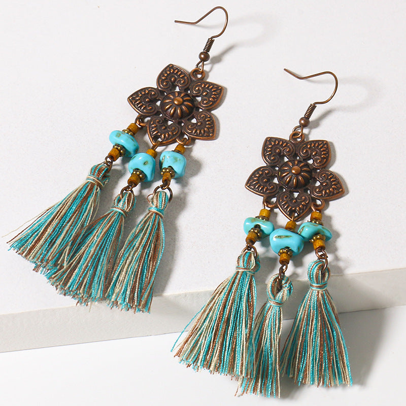 Plum blossom turquoise bohemian style earrings