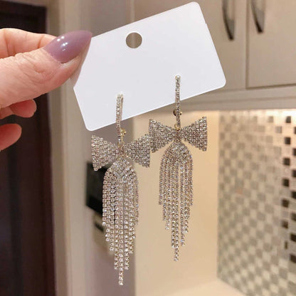 Rhinestone long tassel s925 earrings