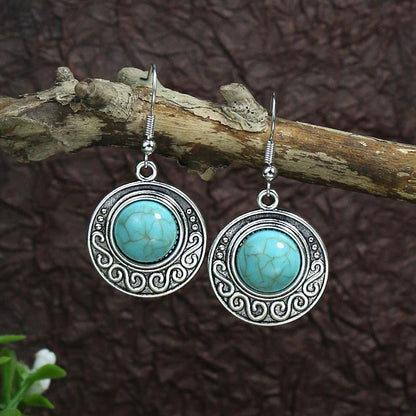 Turquoise ancient silver geometric metal tassel earrings