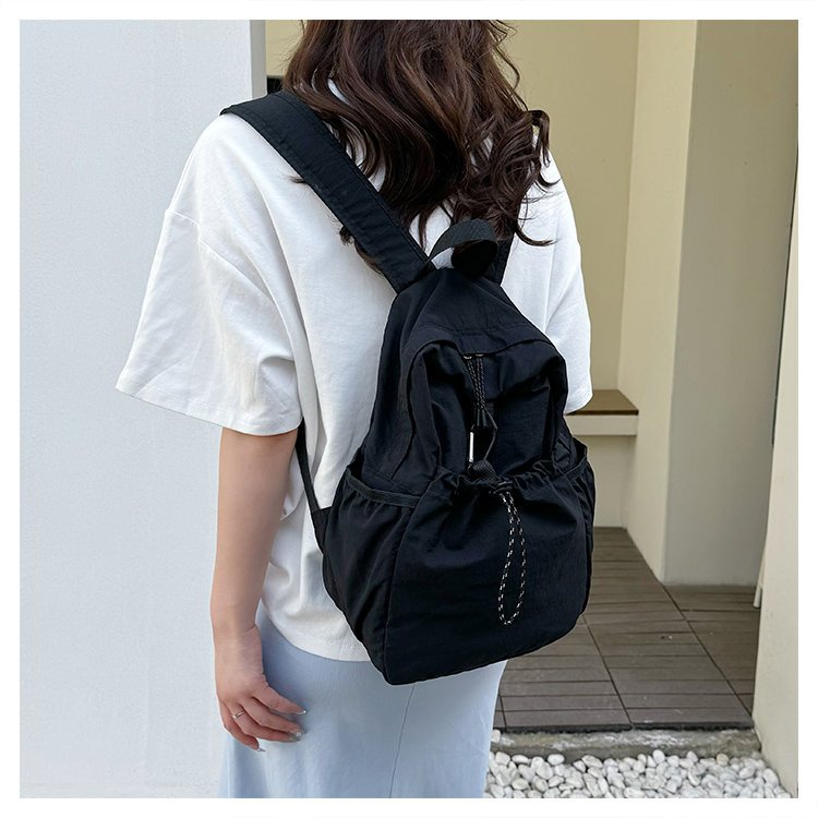 New Korean Style Backpack Student Schoolbag Casual All-Match Pleated Drawstring Multi-Pocket Large Capacity Lightweight Shoulder Bag